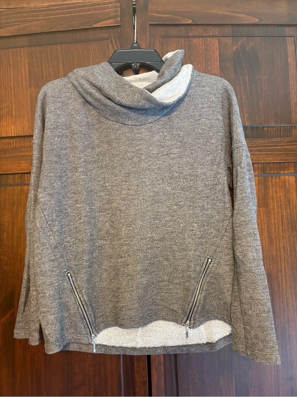 Gray Funnel Neck Women's Sweater with Zip Detail